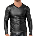 Men's Faux Leather Long Sleeve V Neck T-shirts Casual Punk Tees Tops Plus Size
