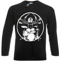 Vitruvian Drummer Long Sleeve T-Shirt Drums Drum Kit Stick Music Rock Metal Top