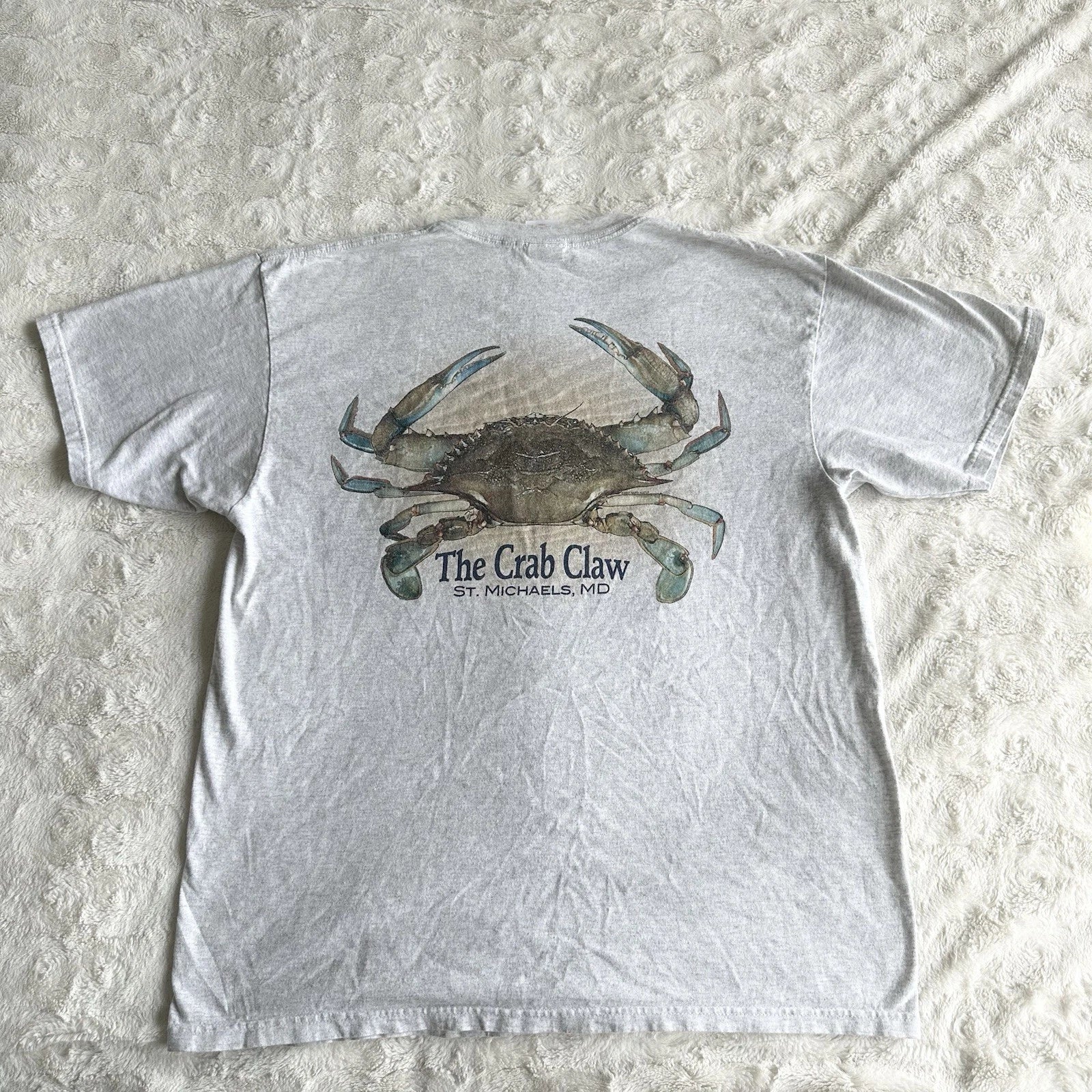 St Michaels Maryland Shirt Tee Mens XL Gray Blue Crab Claw Restaurant Fish Y2K