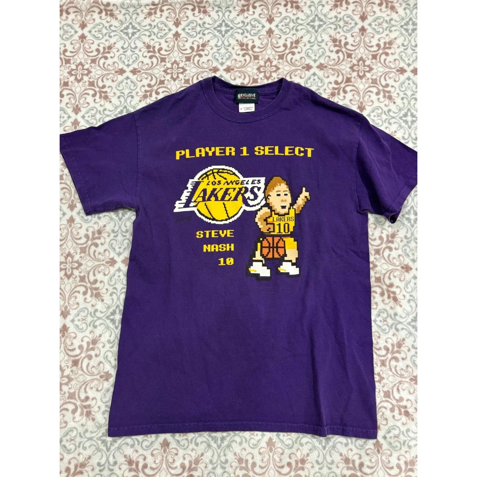 NBA Exclusive Collection Los Angeles Lakers Steve Nash 10 Pixel Art Shirt Mens M