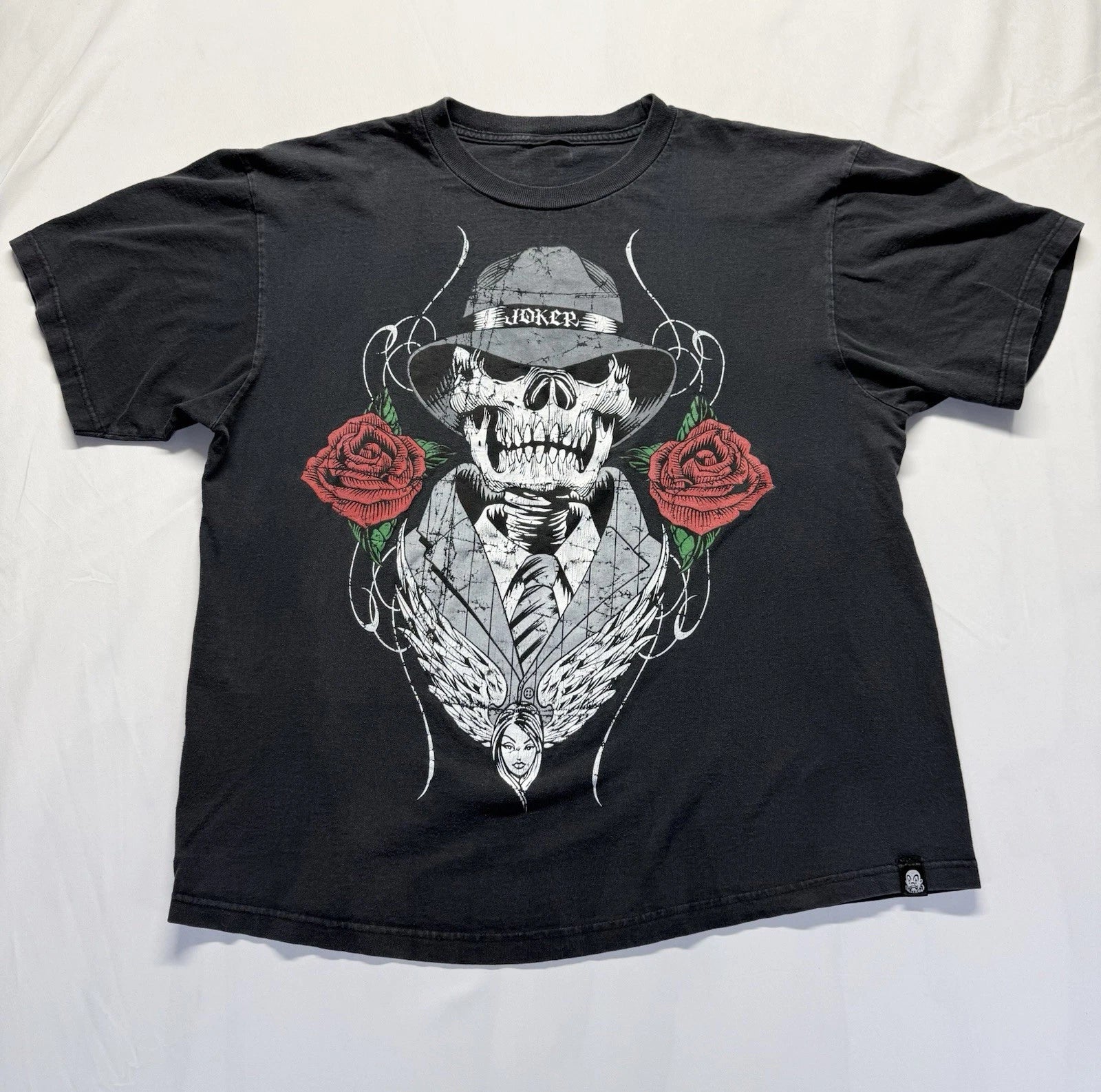 Joker Skull Rose Graphic T Shirt Mens L Black Gothic Biker Streetwear