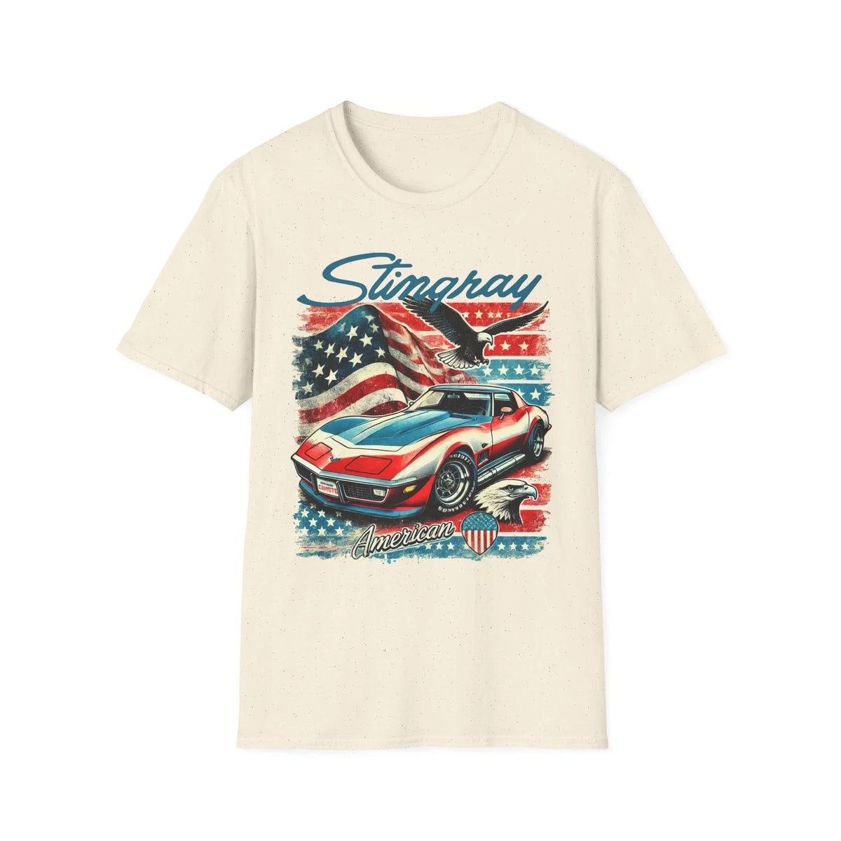 Corvette Stingray T-Shirt American Flag Classic C3 Muscle Car Graphic Tee USA