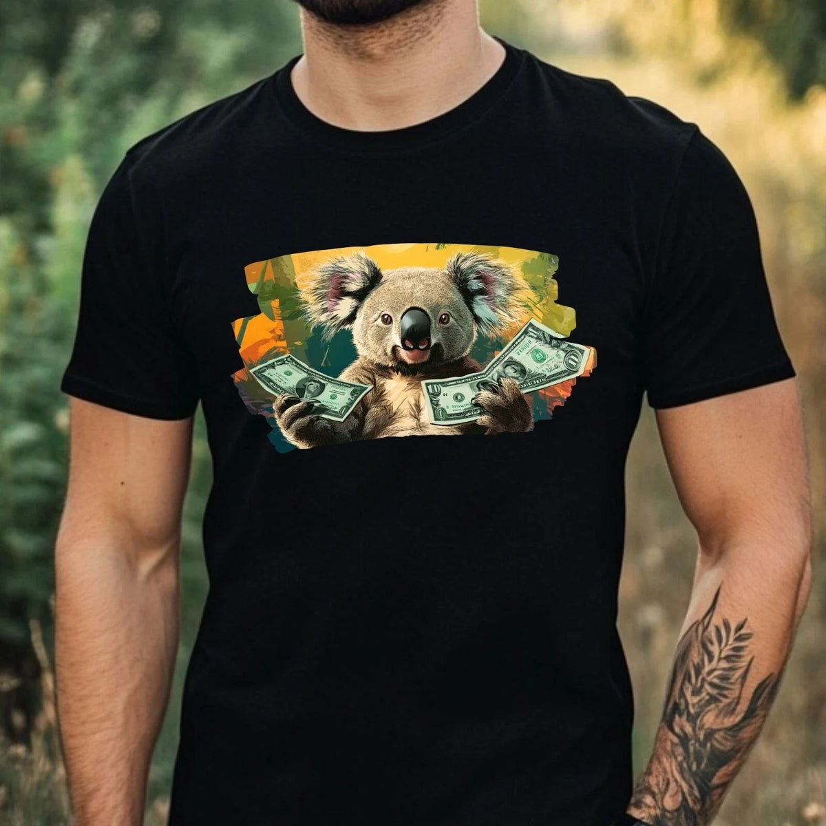 Mens Funny Koala Money Print Cotton T-Shirt Size XS to 5XL