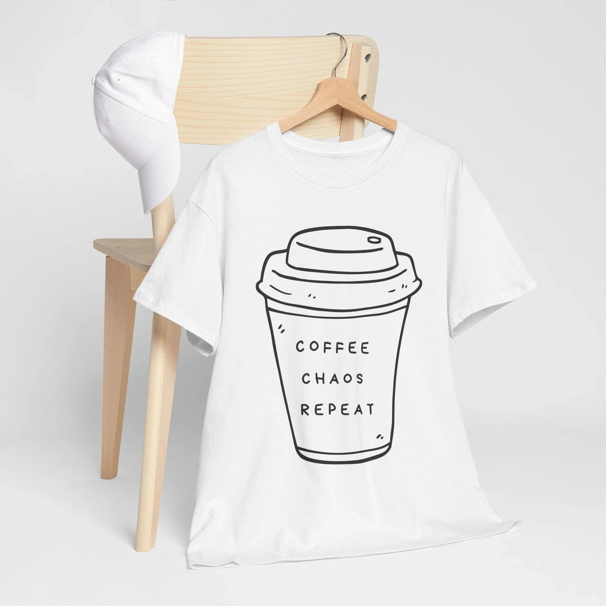 Coffee Chaos Repeat Unisex Heavy Cotton Tee, Gift for Coffee Lovers, Trendy Tee