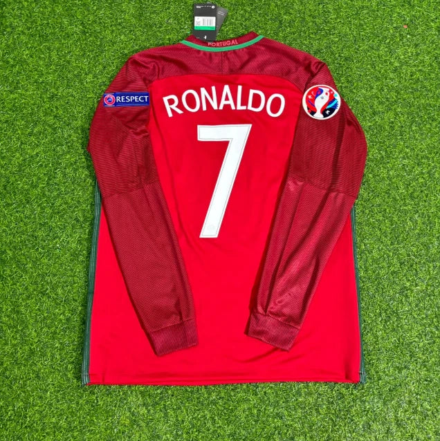 Cristiano Ronaldo #7 Portugal 2016 Home Retro Jersey Long Sleeve