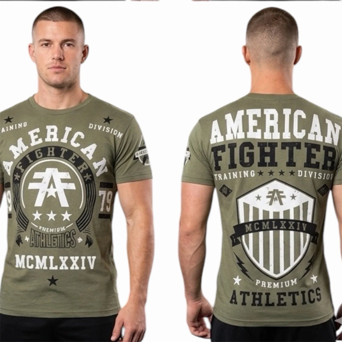 AMERICAN FIGHTER Military Green DALTON  Athletic Graphic T-shirt NWT
