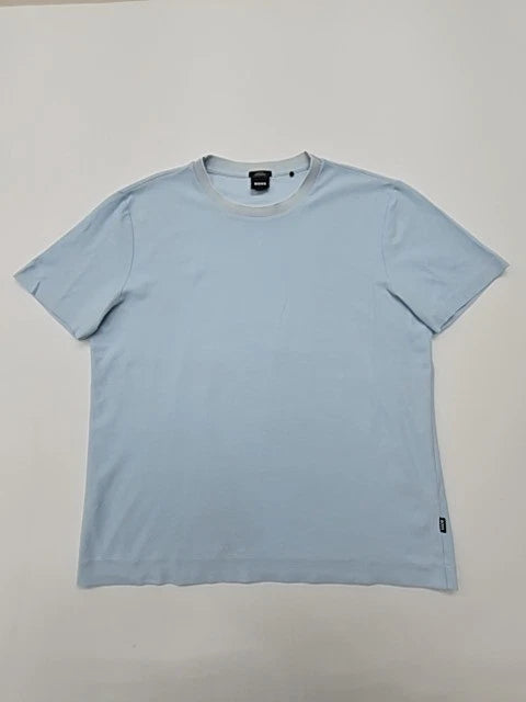 BOSS Men's Light Blue Slim Fit Mercerised T-Shirt Size L Crew Neck