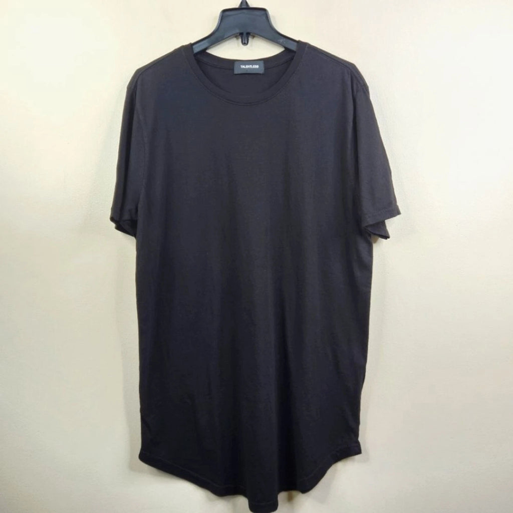 Talentless Mens Short Sleeve Round Neck Curved Hem Black Minimalist Tee Medium