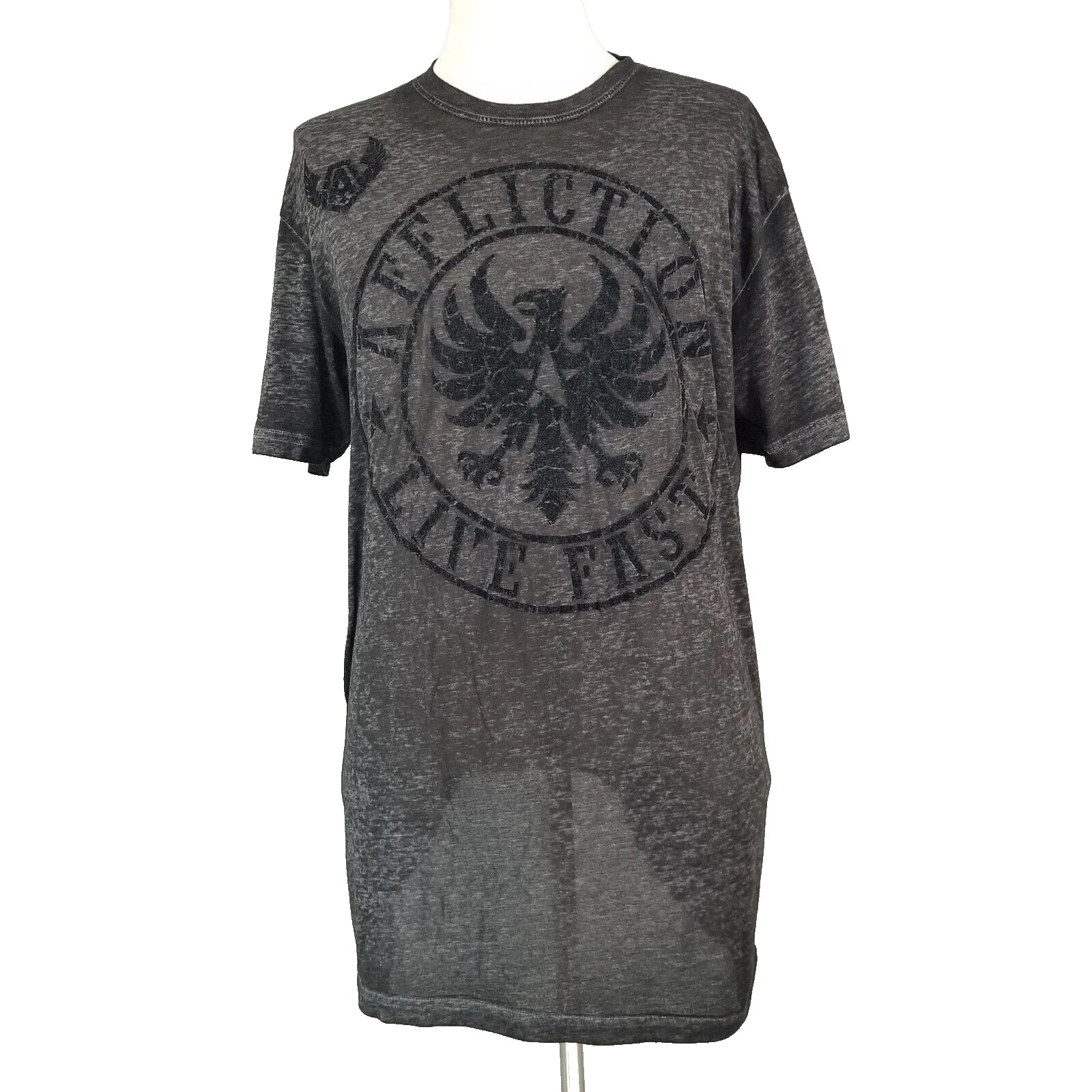 Affliction Shirt Mens 2XL  XXL Gray Winged Cross