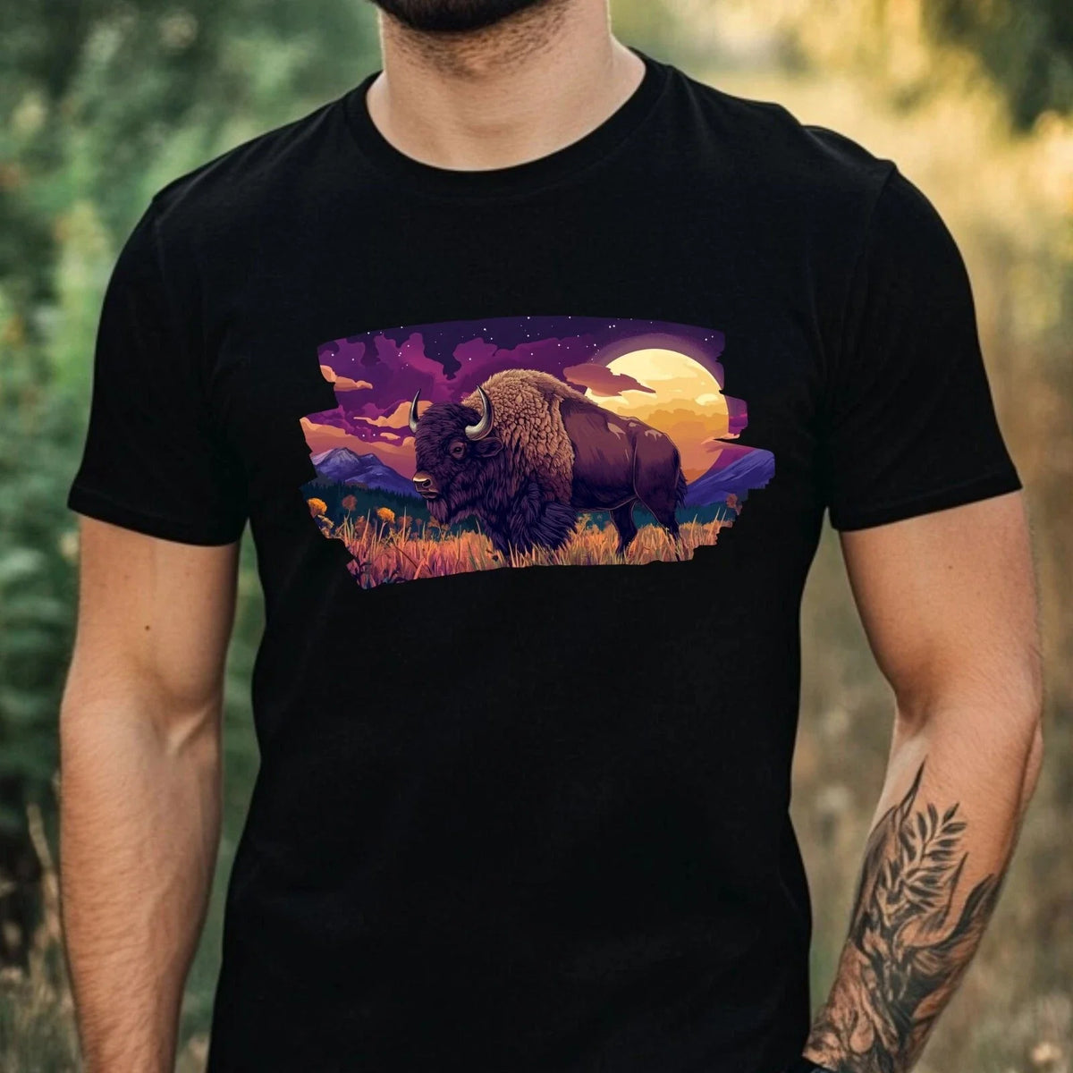 Mens Bison Motif Cotton T-Shirt Size XS to 5XL