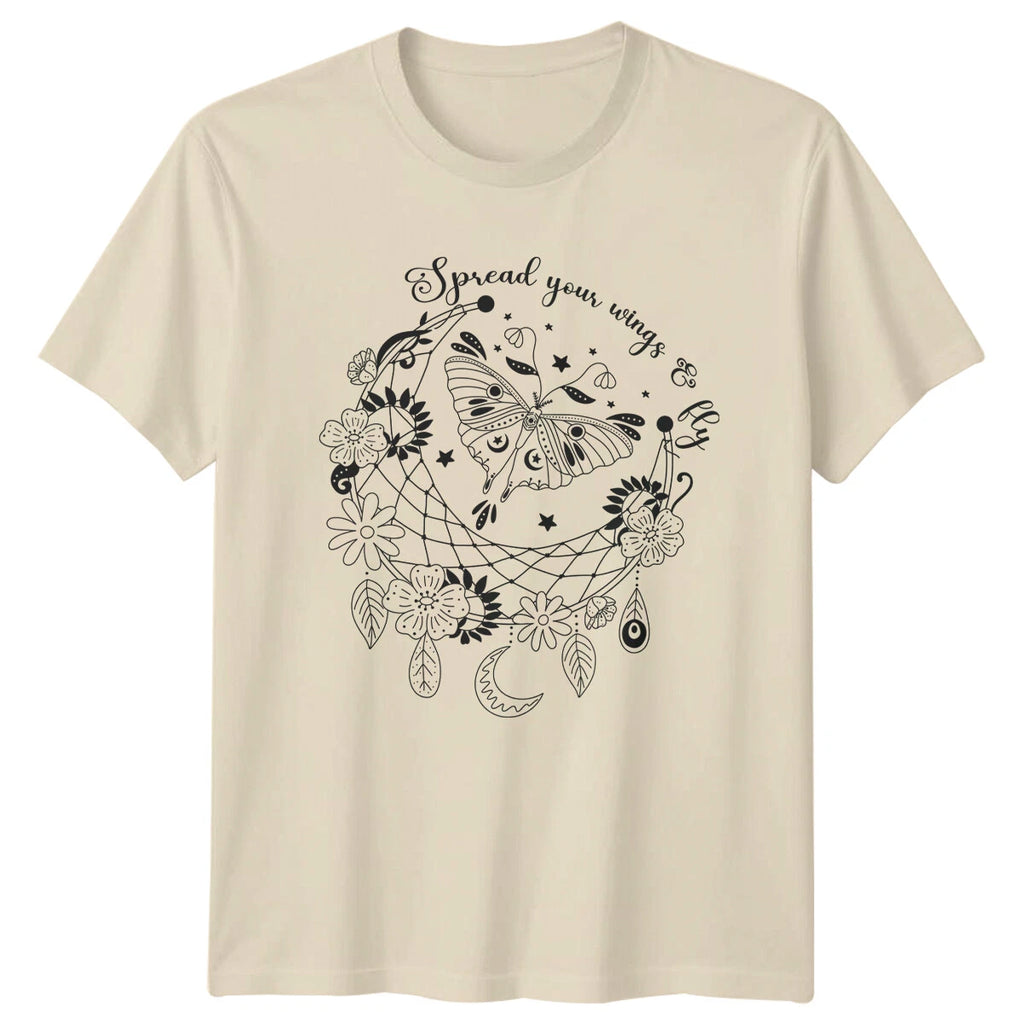 Boho Spread Your Wings & Fly T-Shirt Magic Celestial Moon Butterfly