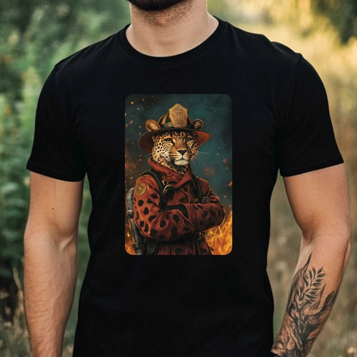 Mens Leopard Firefighter Print Cotton T-Shirt Size XS to 5XL