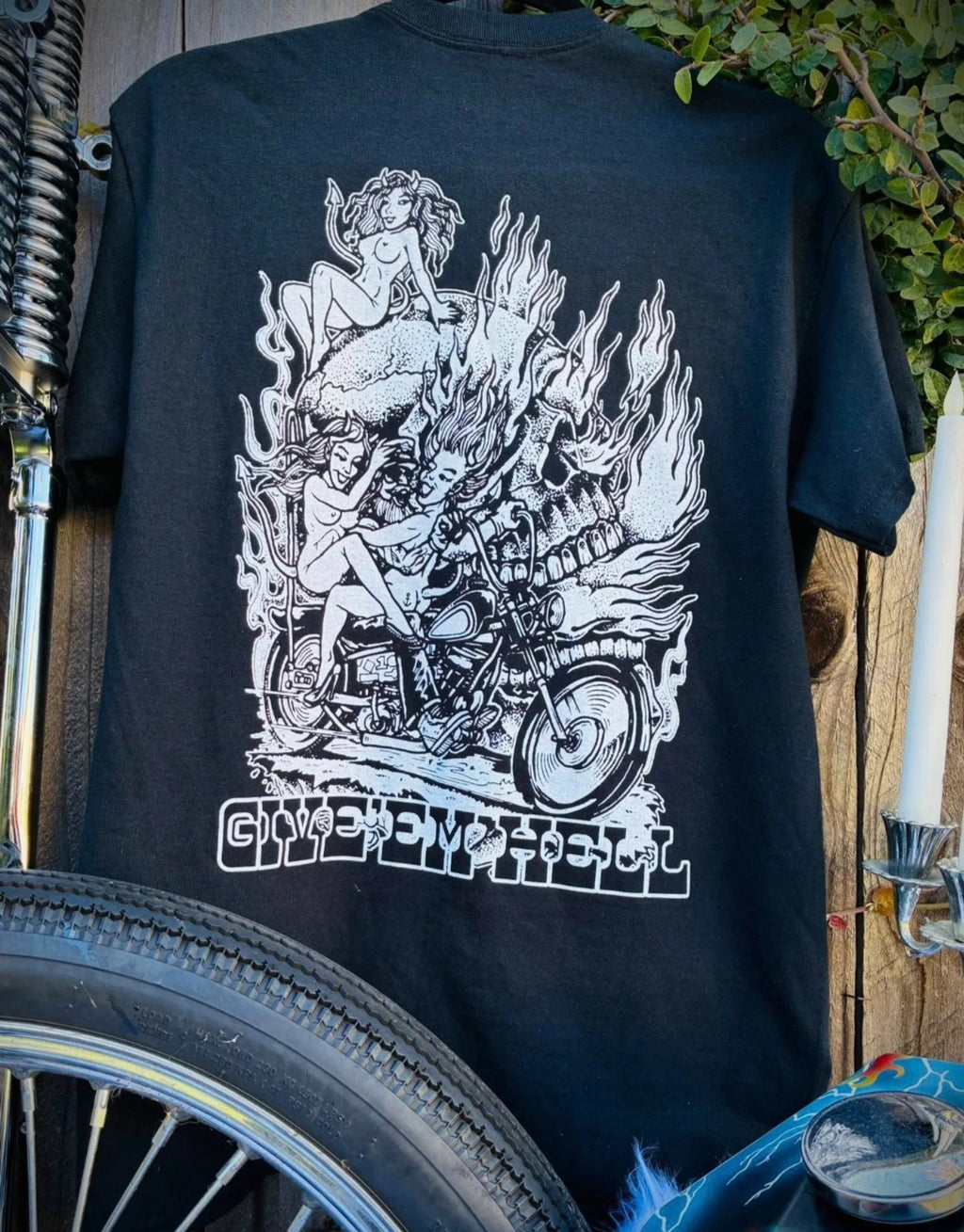 GIVE'EM HELL old school biker motorcycle devil girls easyrider david mann harley