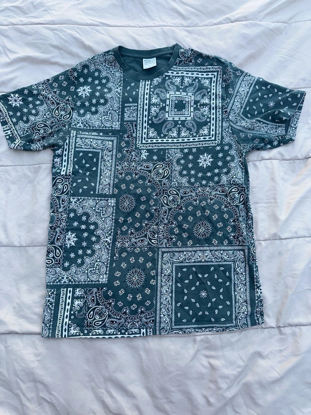 Maison Article Bandana Paisley Patchwork T Shirt Mens Large Green Streetwear