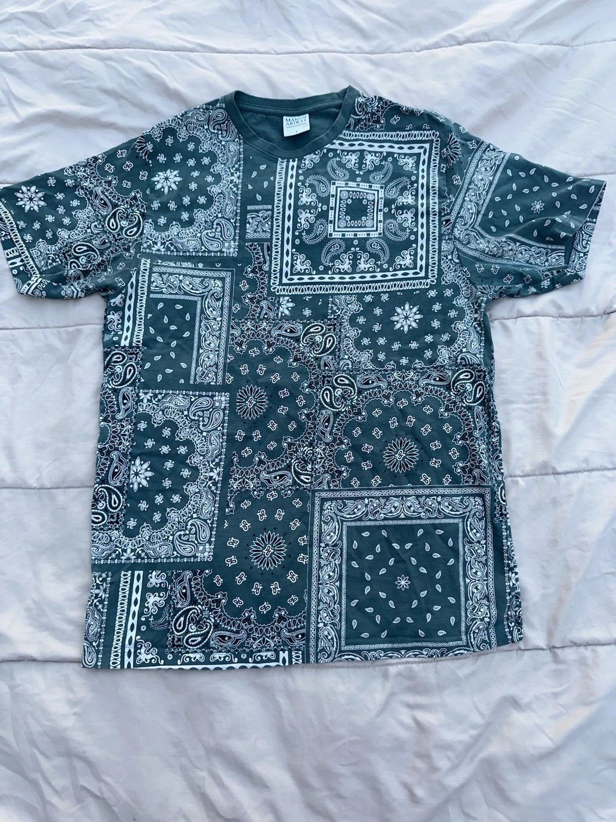 Maison Article Bandana Paisley Patchwork T Shirt Mens Large Green Streetwear