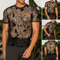 Men's Clothing Streetwear Short Sleeve Tees Mesh Lace T-shirt See-through O Neck