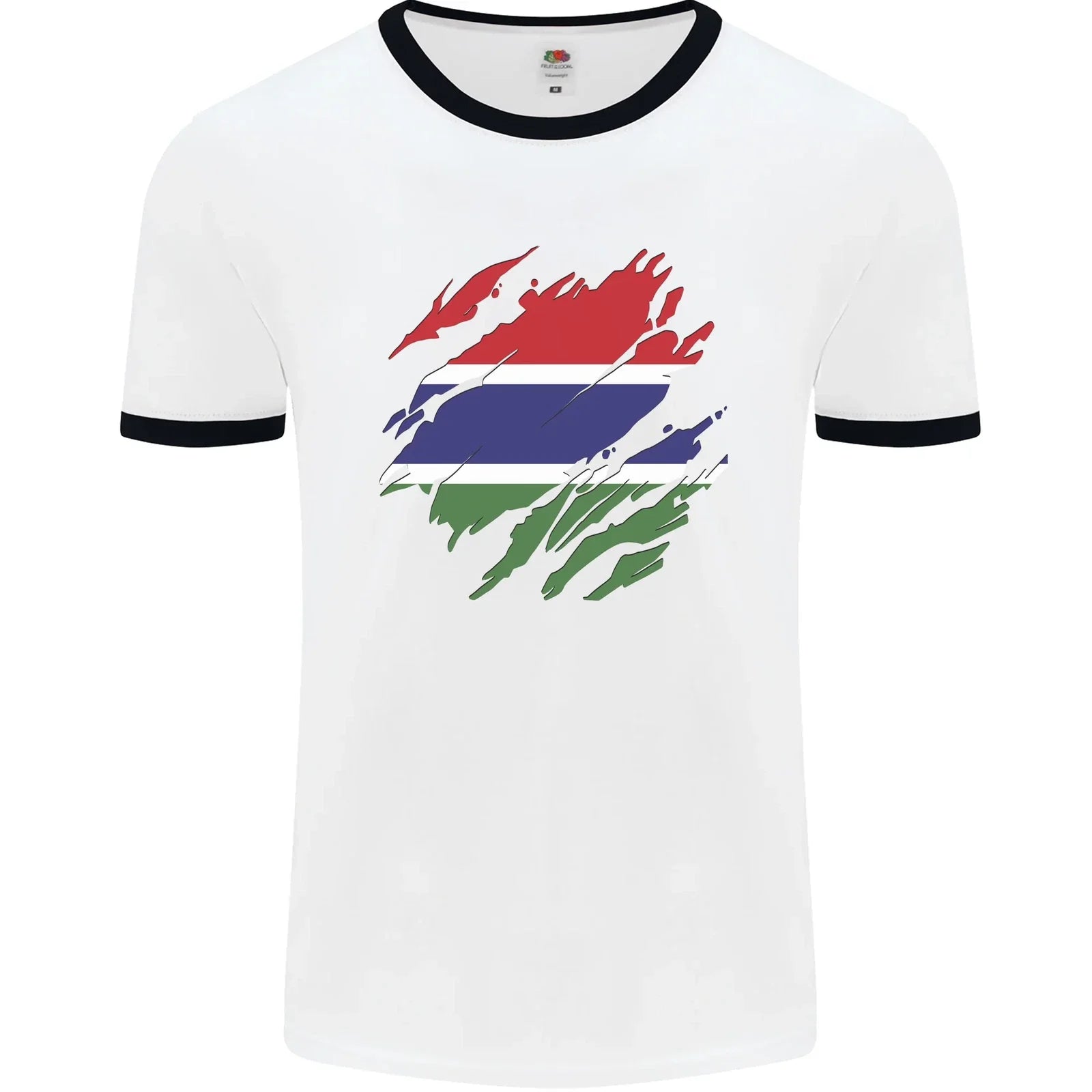 Torn Gambia Flag Gambian Day Football Mens Ringer T-Shirt