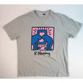 Keith Haring Pop Art Graphic T-Shirt Grey Mens Large Blue Pink Figures Tee