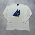 Vintage 90s Nautica Long Sleeve T-Shirt Men's Medium White Sail Surf Made in USA