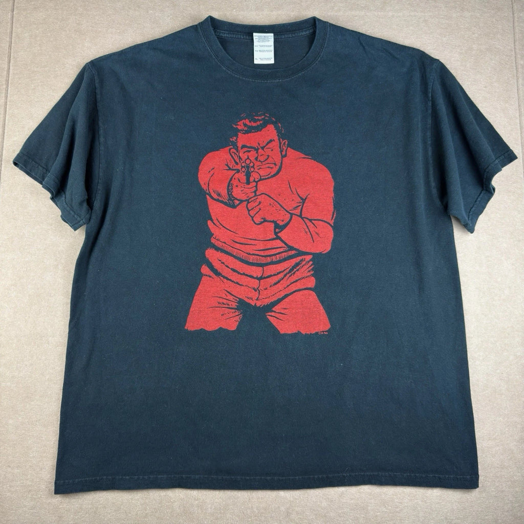 Gunman Print T Shirt XL Black Red Graphic Comic Style Streetwear Tee Gildan
