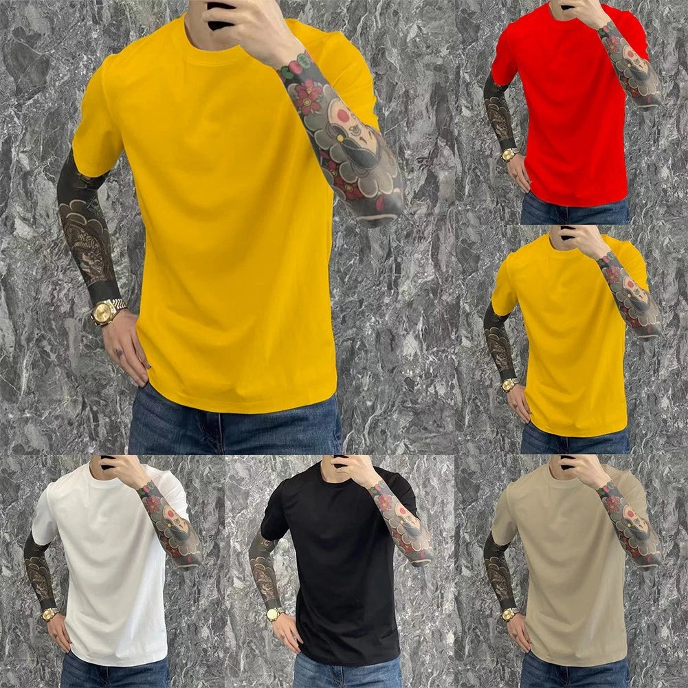 Diverse Color Options Available in Men's Simple Round Neck Casual Shirt