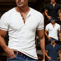 Men's V Neck Short Sleeve T Shirt Solid Color Casual Breathable Slim Fit Top