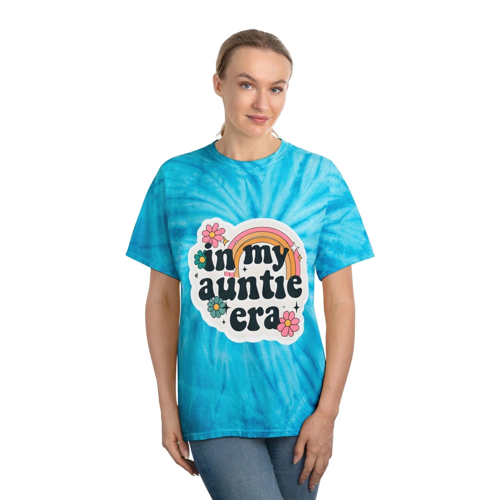 Auntie Era Tie Dye Tee, Gift for Aunts, Trendy Funny Colorful Flower T-Shirt