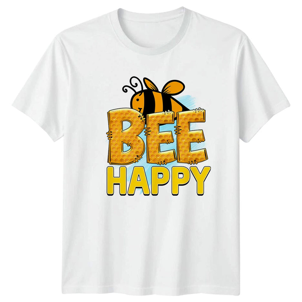 Bee Happy Honeycomb Bee T-Shirt Nature Lover Graphic Tee Cute