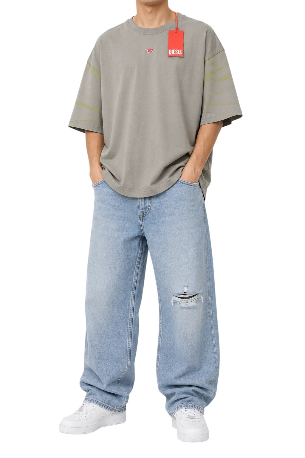 Diesel T-Boxt-R23 Men Oversized T-Shirt L Grey Cotton Crew Neck
