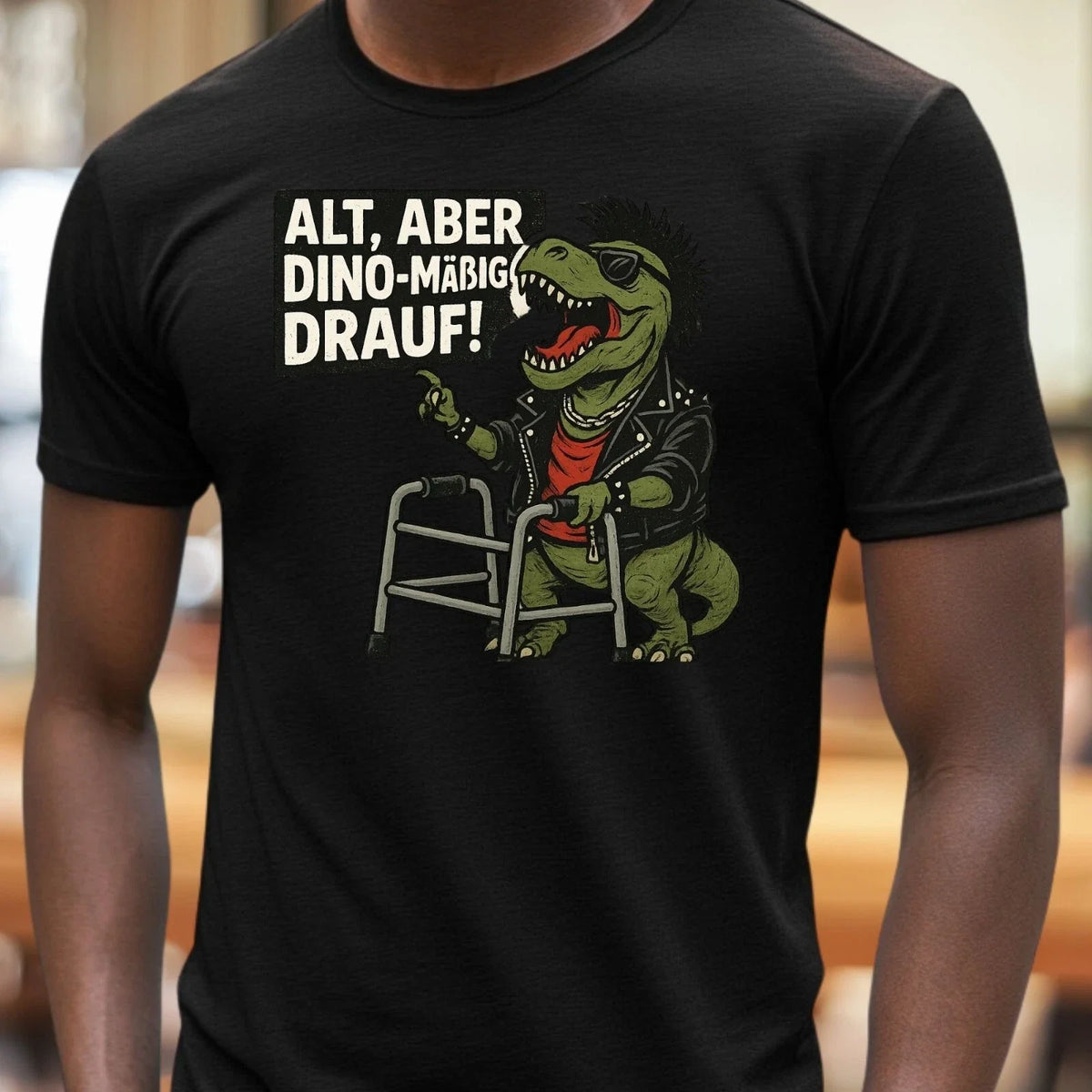 Rollator T-Rex Shirt - Saying "Old But Fit", Rocky Dino For Cool Oldies