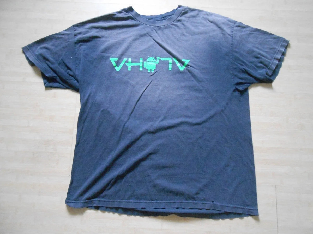 VINTAGE Y2K Upside Down Aloha BLACK Shirt Mens 2XL XXL GREEN ANDROID + SHAKA