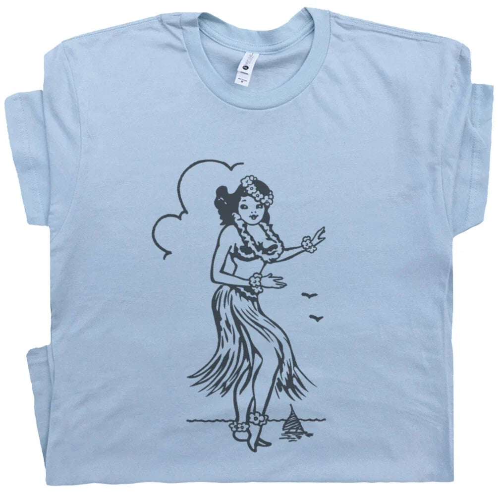 Hula Girl T Shirt Hawaii Vintage Retro Navy Surfing Sailboat Tiki Bar Men Women
