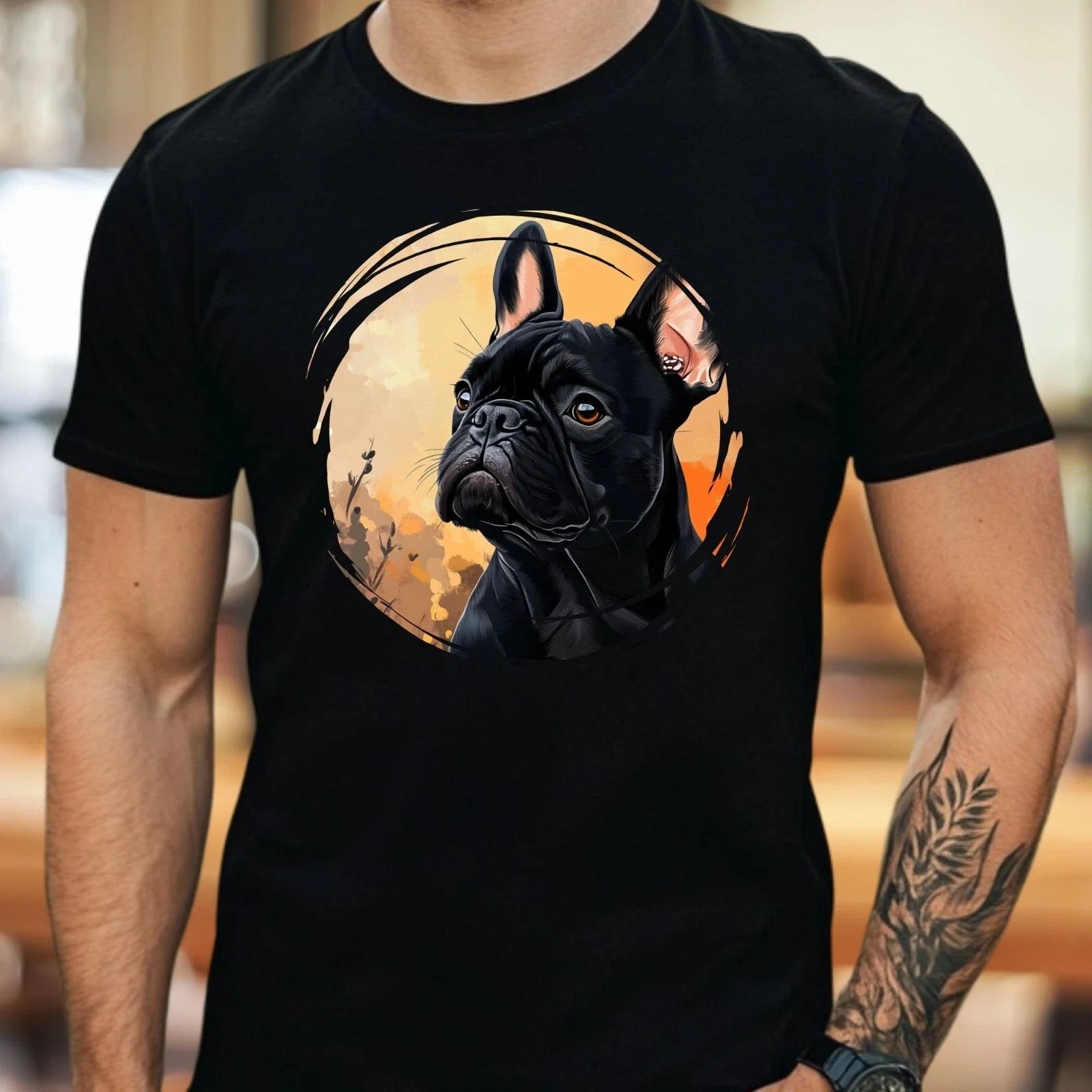 Mens French Bulldog Motif Cotton T-Shirt Size XS to 5XL