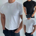 Men Slim T-Shirt Slim Fit Solid Color Fitness Top Polyester Spandex Blend