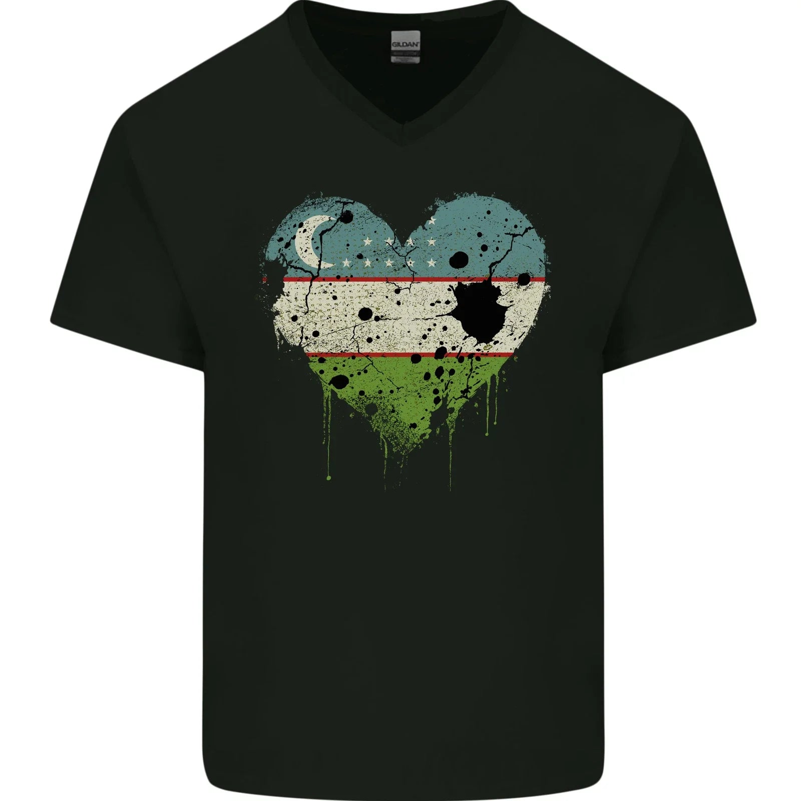 Love Uzbekistan Flag Ukbek Day Football Mens V-Neck Cotton T-Shirt