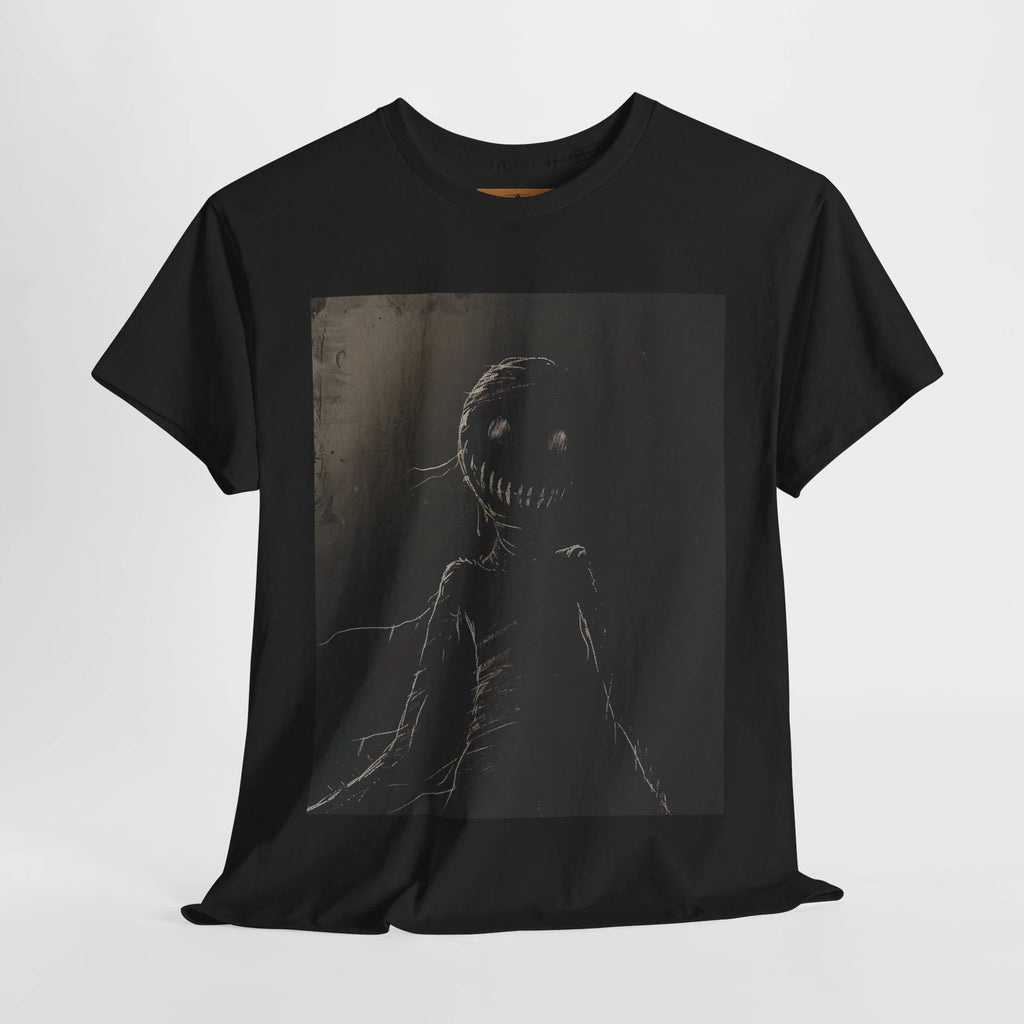 Eerie Shadow Humanoid T-Shirt – Stretched Grin and Void Eyes Horror Art