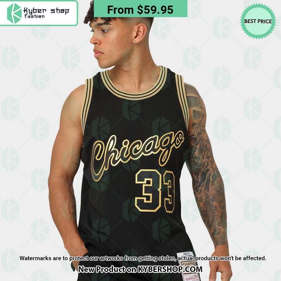 Scottie Pippen 33 Chicago Bulls Black Gold Basketball Jersey