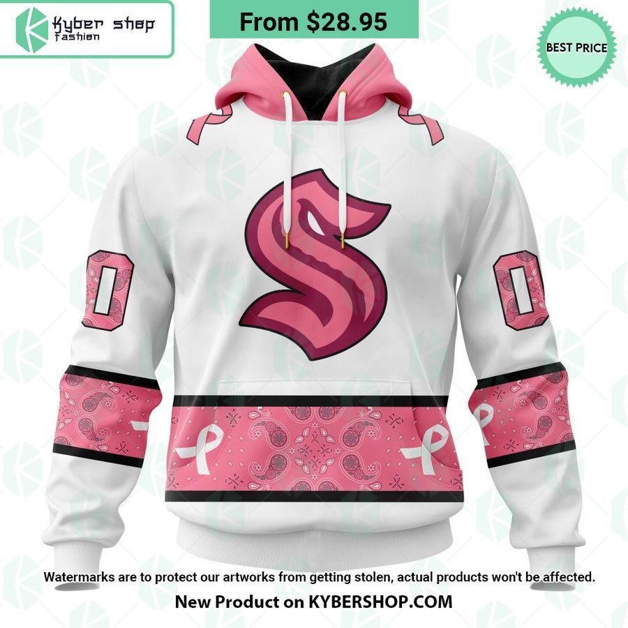 Seattle Kraken In October We Wear Pink Breast Cancer Hoodie