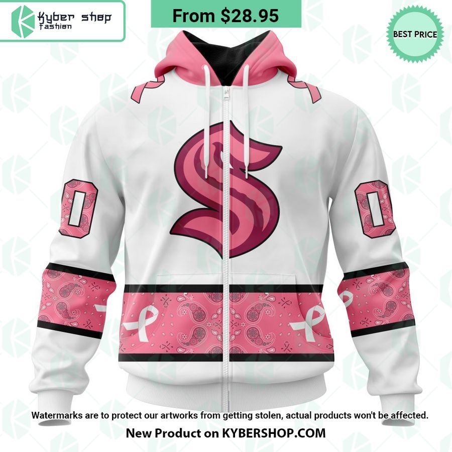 Seattle Kraken In October We Wear Pink Breast Cancer Hoodie