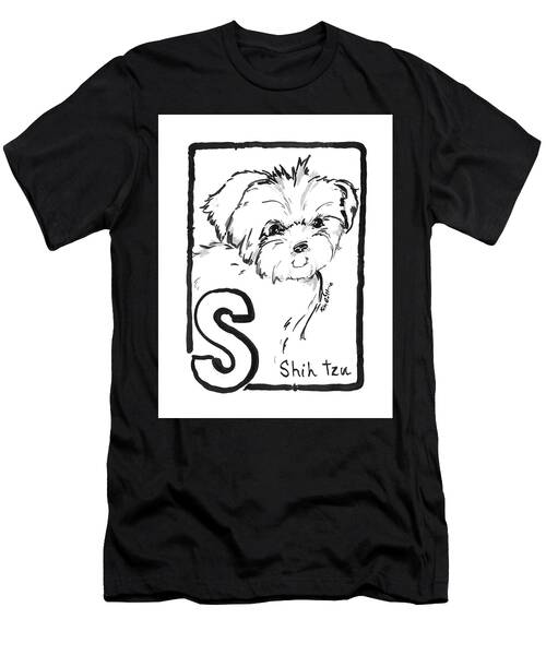 Shih Tzu Dog Black And White Painting T-Shirt