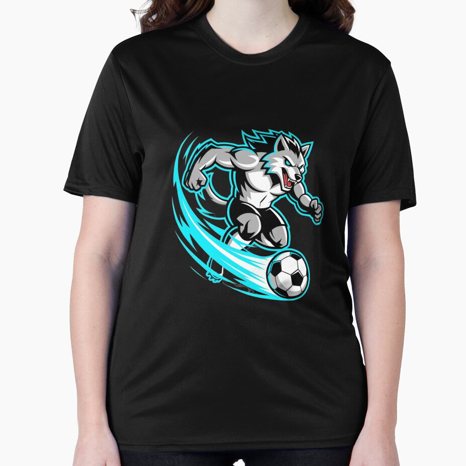 Fierce Wolf Soccer T-Shirt | Alpha Wolf Football Mascot | Athletic Esports Style Sports by PIXENTRA