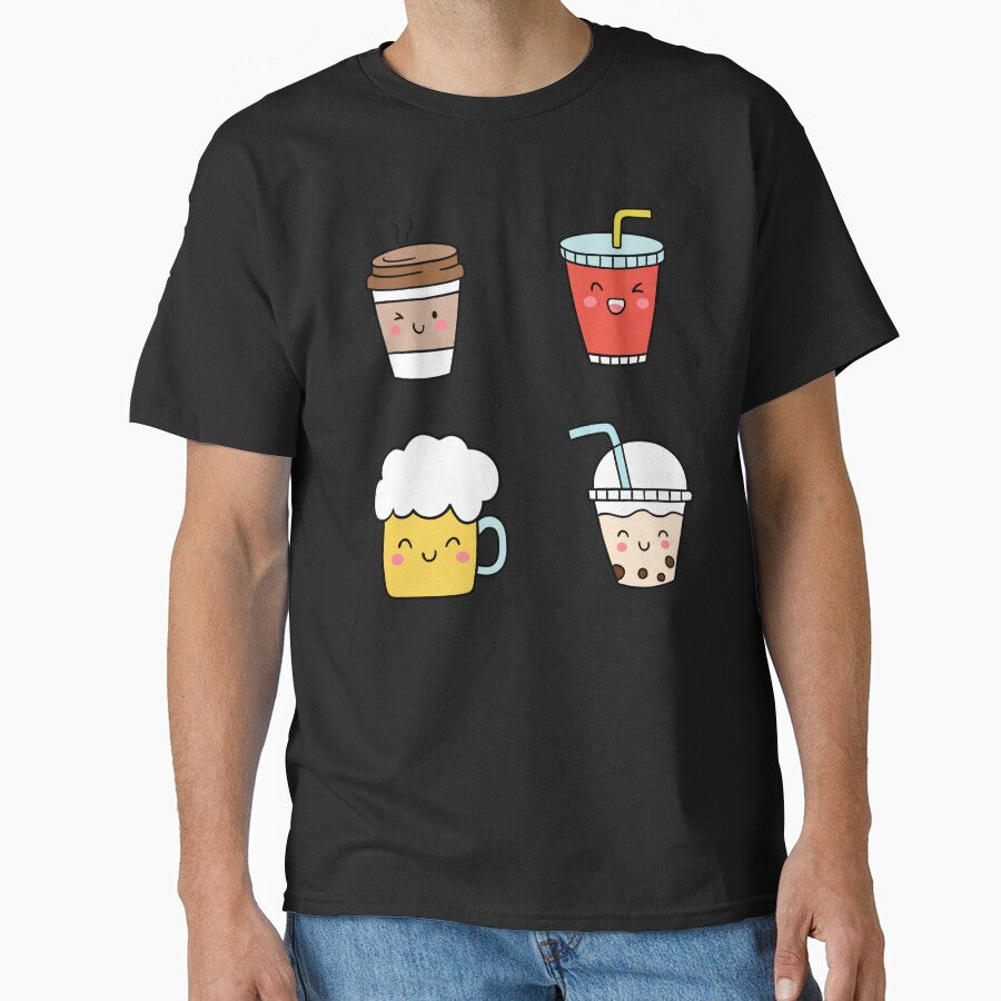 Cute Kawaii Drinks - Kawaii Coffee, Kawaii Milk, Kawaii Beer, Kawaii Soft Drink (Set of 4) by OFMdesigns