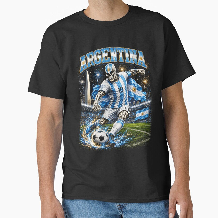 Argentina Soccer Skeleton Retro Collage by OceanBandwear