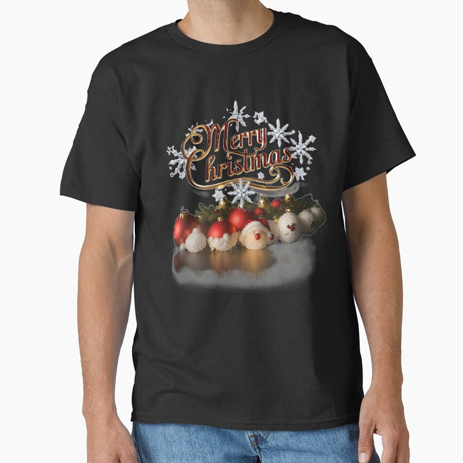 Festive "Merry Christmas" with Snowflakes, Ornaments, and Santa Hat by Khala