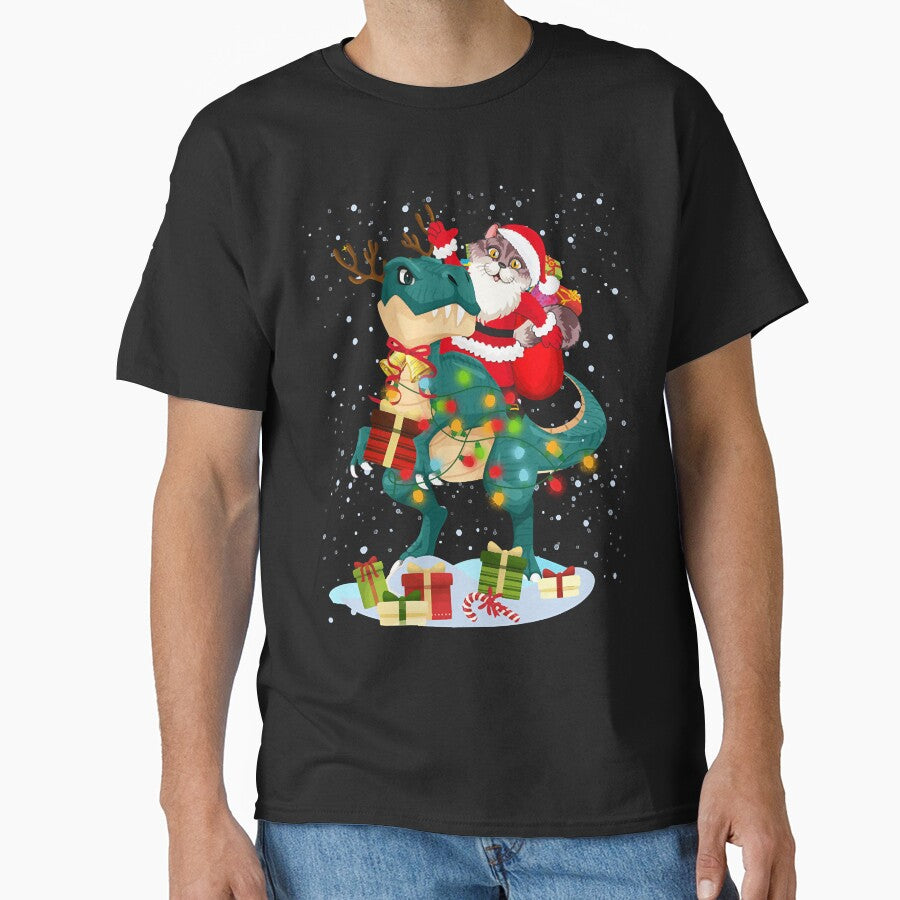 Cat Riding A Dinosaur For Christmas Tee Who Wants Xmas Gifts by singh130