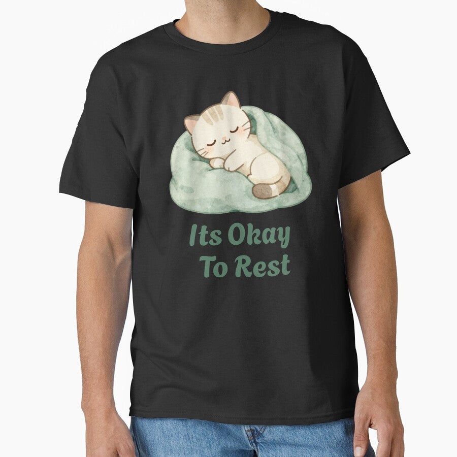 It's Okay To Rest | Cute Cat Mental Health Affirmation Sticker | Self Love Gift | Encouraging Quote Sticker by Davestre Designs