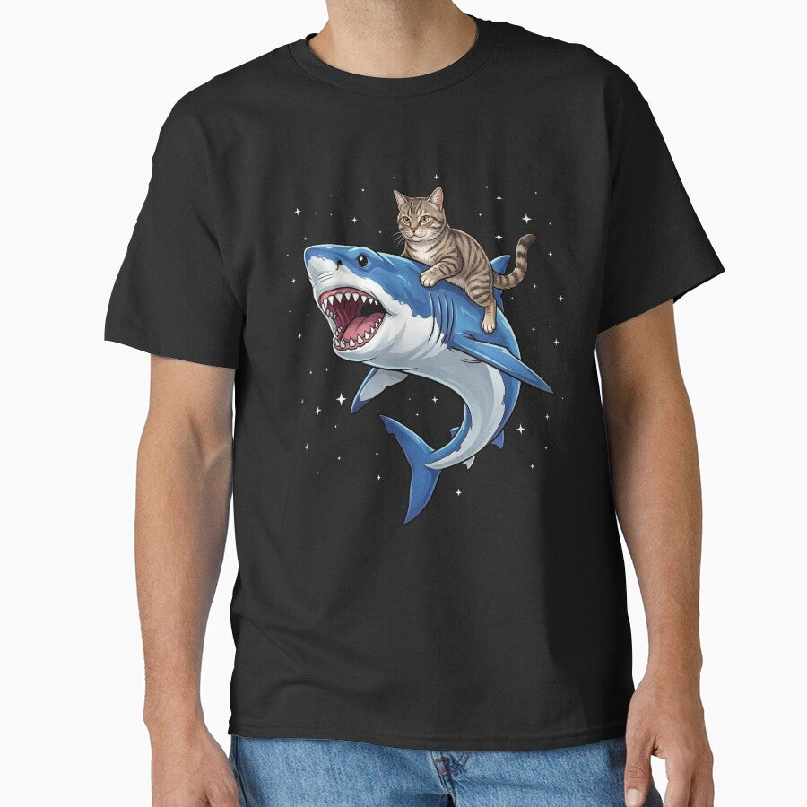 Funny Cat Riding Shark Animal Lover by TerryConnells