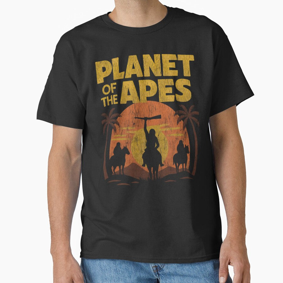 Primate Revolution Sunset Retro Sci Fi Classic T-Shirt by RRMadeArt