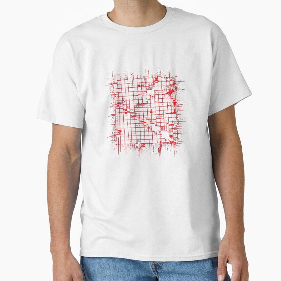 Glitch Grid Distortion Shirt – Cyberpunk Red Abstract Matrix Design by UnglaublichGut