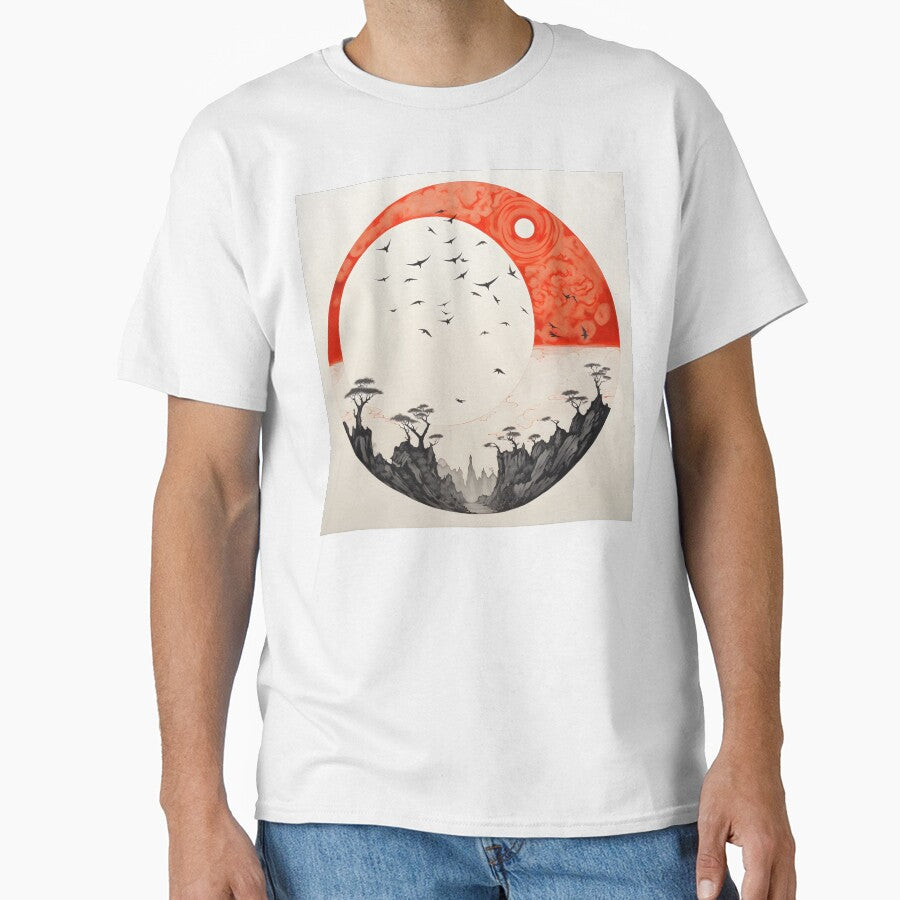 minimalist red sun art print, birds by dcrc